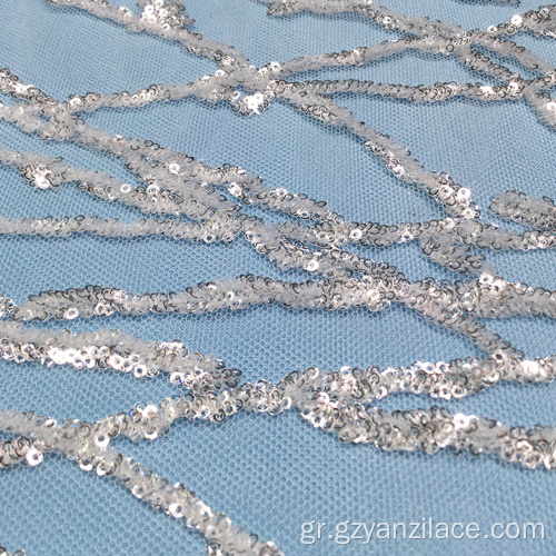 Glitter Sequin Τούλι Lace Fabric για φόρεμα